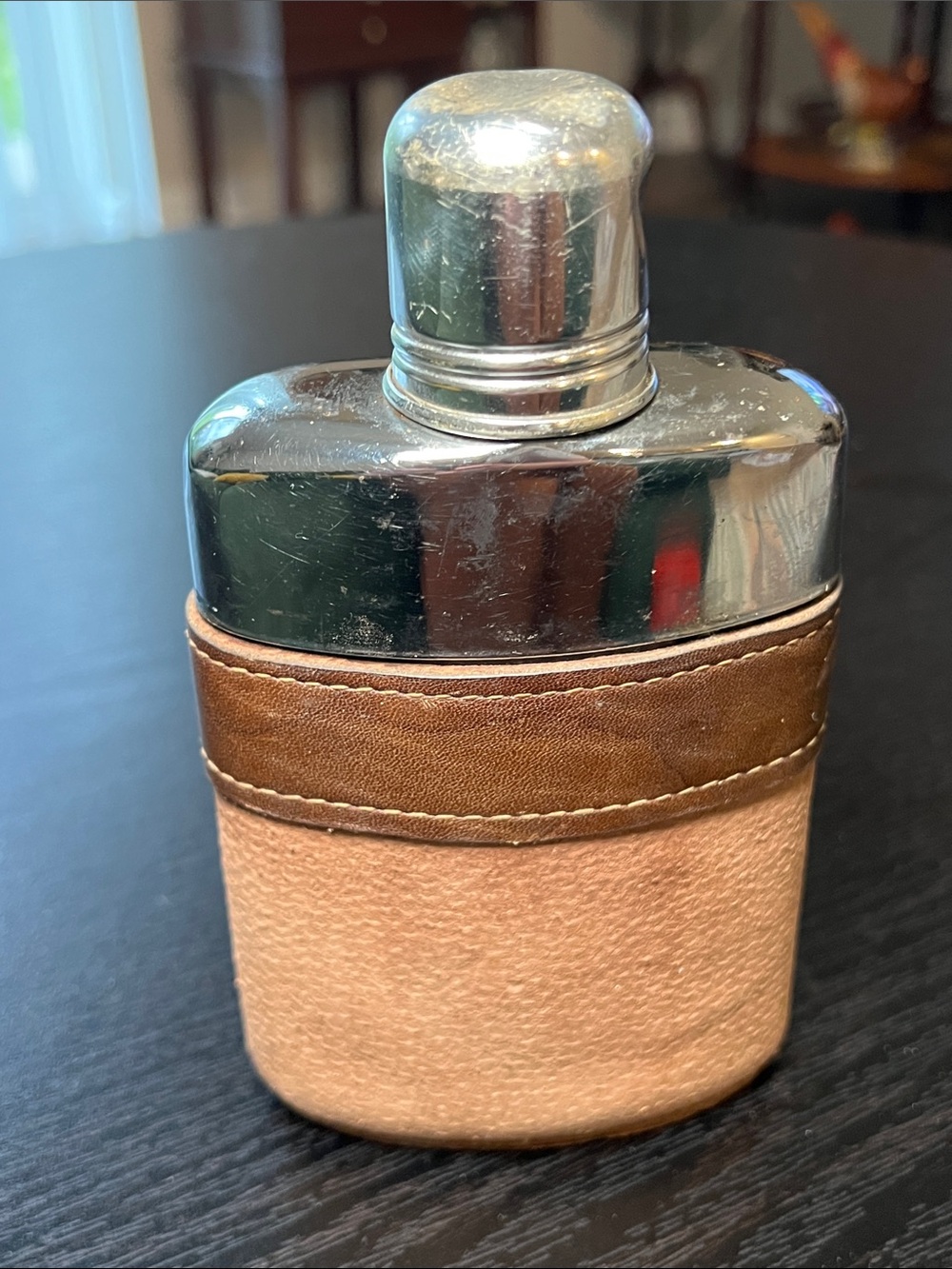 Vintage Genuine Pig Skin Leather Hip Flask
